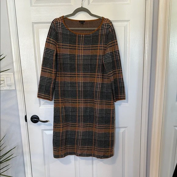 Ann Taylor Brown and Black Long Sleeve Sheath Dress